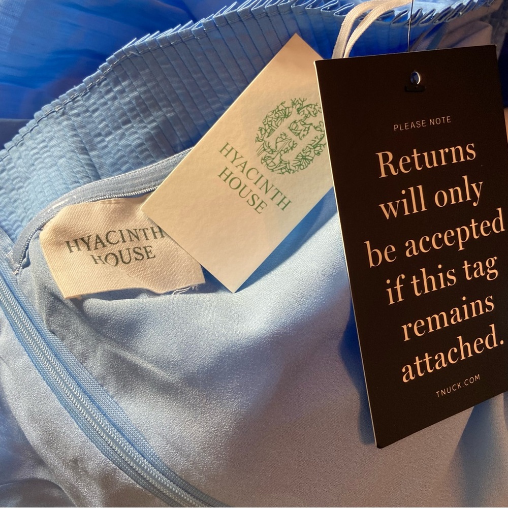 New nwt Hyacinth House Azure Blue Shirred Shirley Strapless Blouse Tube Top L - Picture 10 of 11
